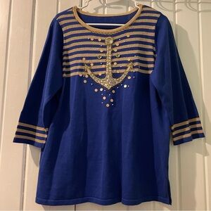 Quaker Factory sailor anchor bling sweater-??medium?? EUC